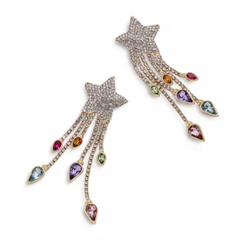 BaubleBar Light Fest Crystal Shooting Star Cascade Earrings Gold Multicolor NWT